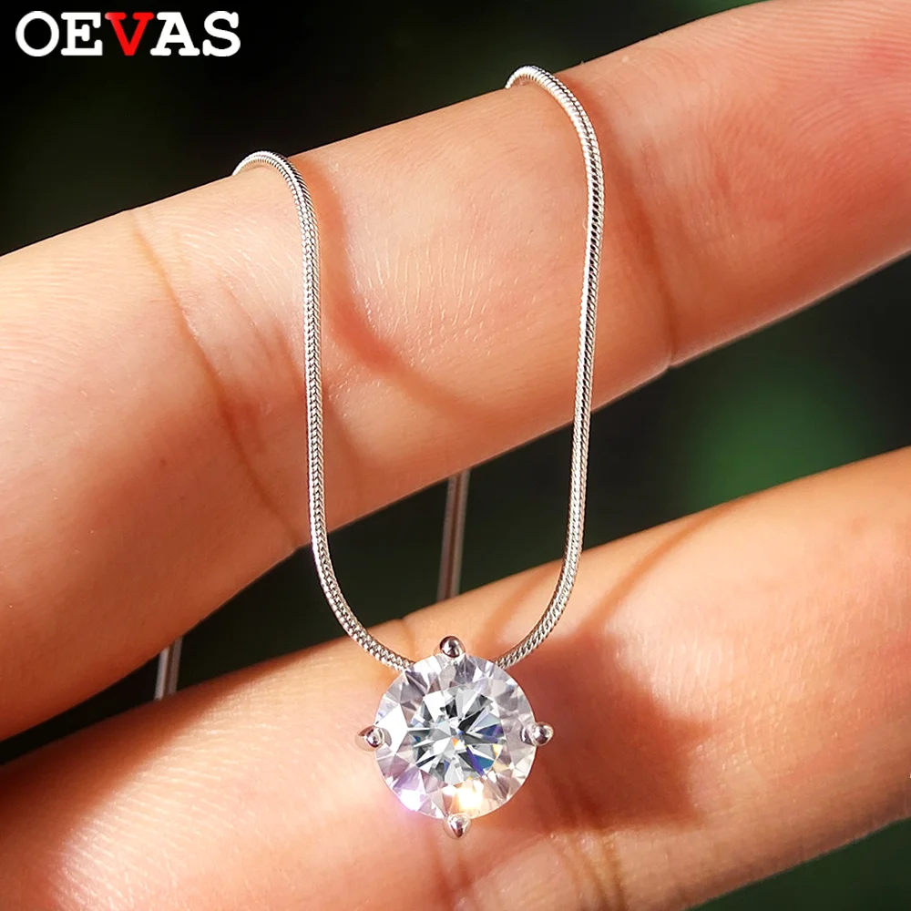 OEVAS Real 0.5-2CT D Color Moissanite Necklace For Women 100% S925 Silver Certified Round Cut Lab Diamond Pendant Jewelry Gift