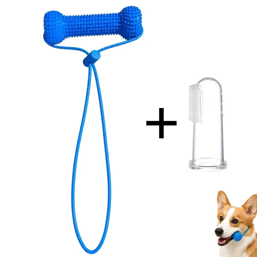 With Silicone Toothbrush Dual-Action Canine Dental Prop Blue PVC Dog Dental Chews Toy Prevents Tooth Decay Quick Brushing