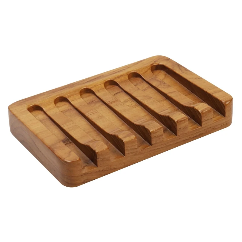 Soap Dish With Slanted Waterfall Design, Bar Soap Holder Teak Wood, Soap Saver For Shower,Bathroom, Sink, Kitchen