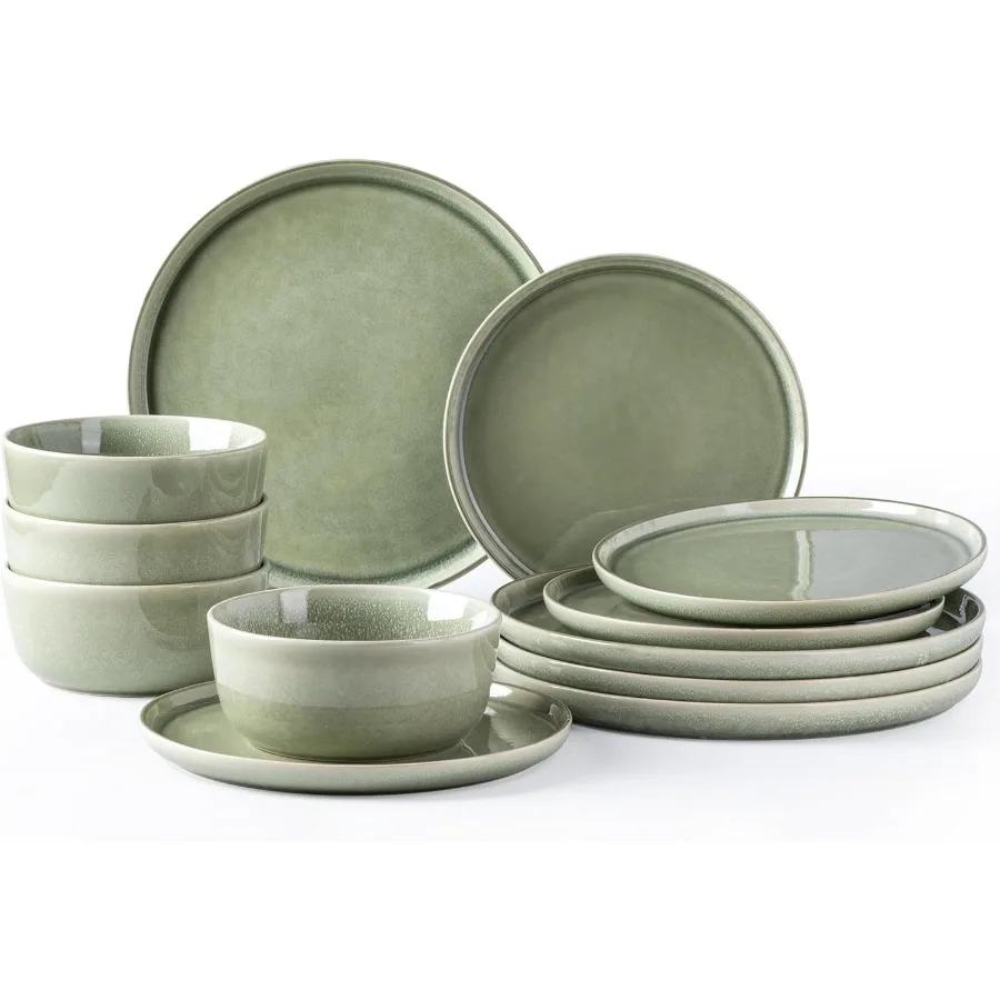 

Stoneware Dinnerware Sets for 4Round Reactive Glaze Ceramic Plates and Bowls Set Highly Scrath Resistant Dishwasher and Microwa