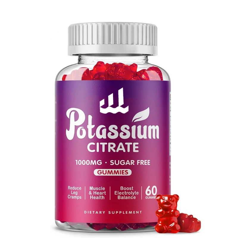 Potassium citrate 1000mg gummies, potassium supplement for adults and men, supporting leg spasms and muscle health, 60 pills