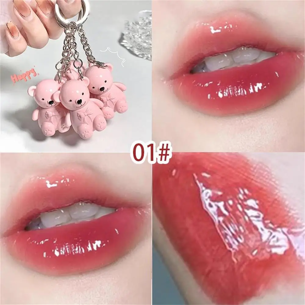 Cute Bear Keychain Lip Mud Matte Velvet Mirror Grey Pink Lipstick Waterproof Long Lasting Non-Stick Cup LipGloss Korean Cosmetic