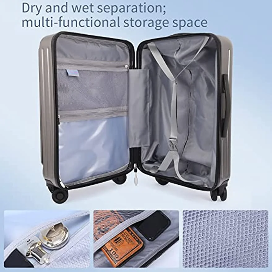 20'' Carry On Luggage with Front Laptop Compartment, Lightweight Hardshell with TSA Lock, YKK Zipper & Spinner Wheels, Gray