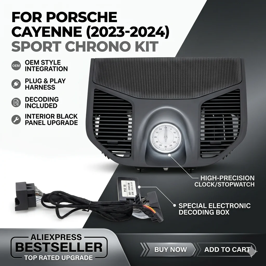Dashboard Sport Chrono For Porsche Cayenne 2023-2024 Electronic Decoding Stopwatch Clock Compass Interior Panel Decoration Kit