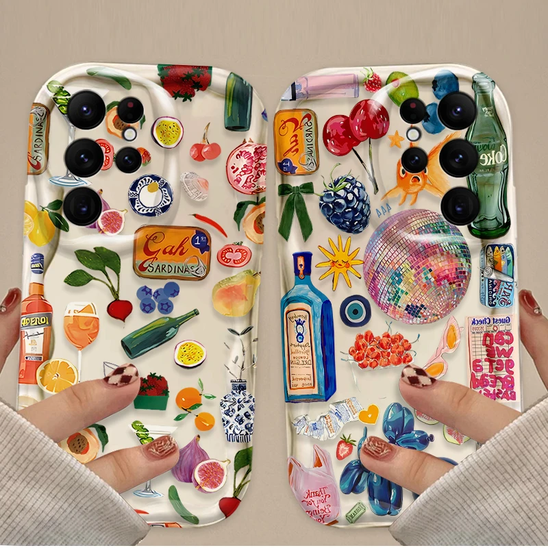 الفاكهة النبيذ الليمون قضية الهاتف لسامسونج غالاكسي S25 S24 الترا S23 S22 S21 S20 زائد FE A56 A36 A26 A17 A07 سيليكون الغطاء الخلفي