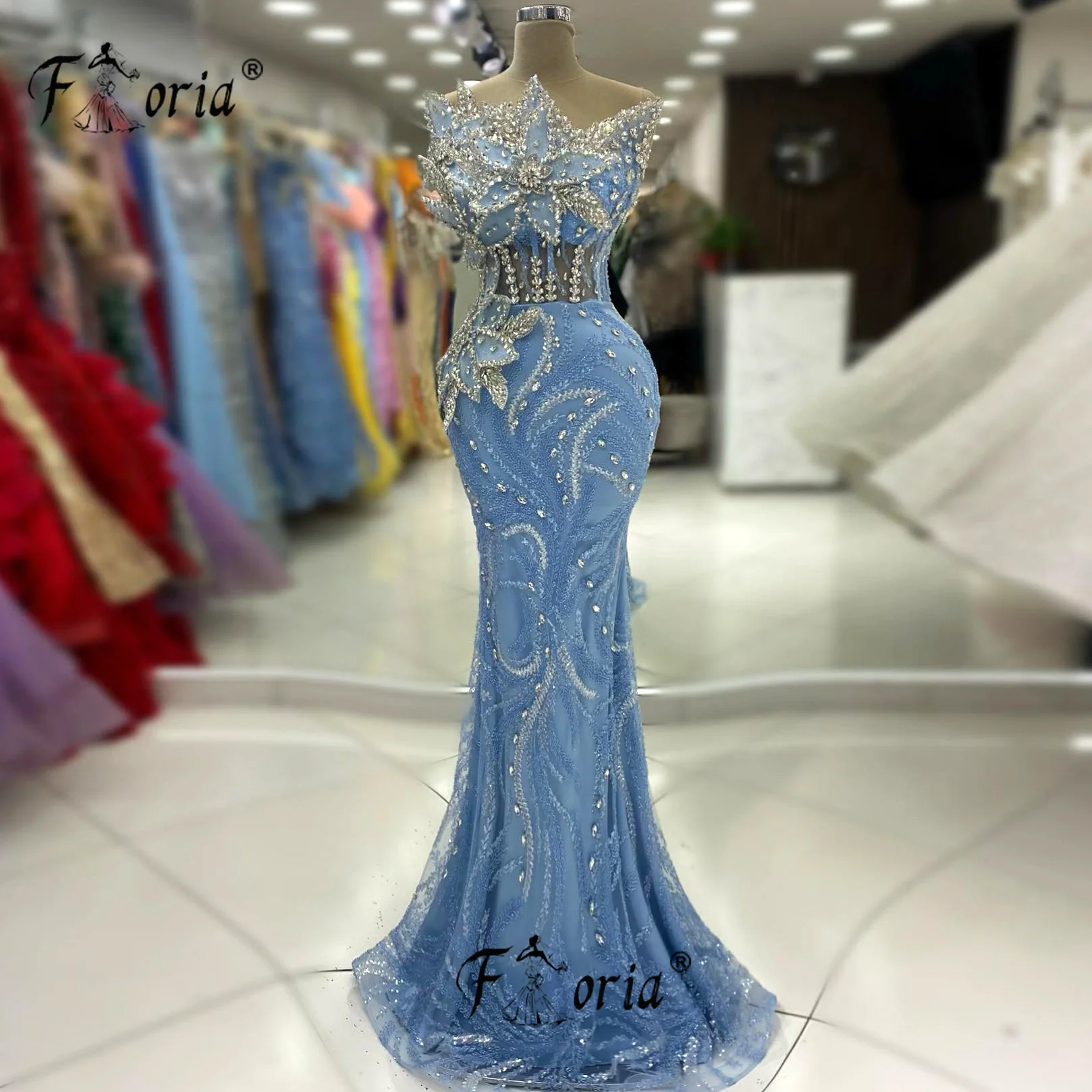 Specjalny projekt kwiaty aplikacje formalna suknia wieczorowa dostosowana kryształowa zroszony syrenka suknia wieczorowa na przyjęcie Robe de soiree Cocktails