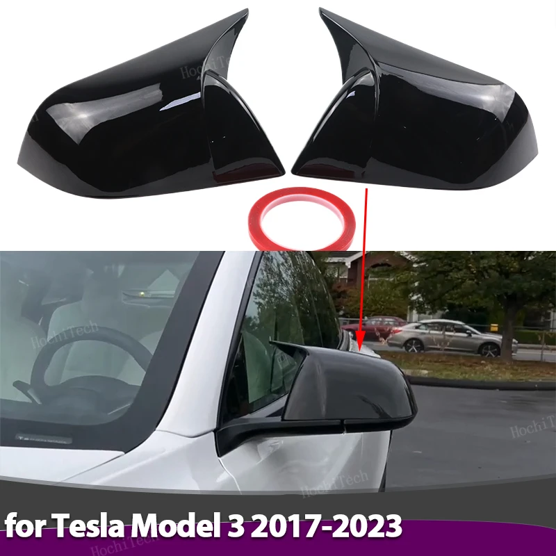 

Car add-on Side Door Rearview Mirror Cap Wing Side Mirror Cover Fit For Tesla Model 3 Model3 2021-2024 Bright Black