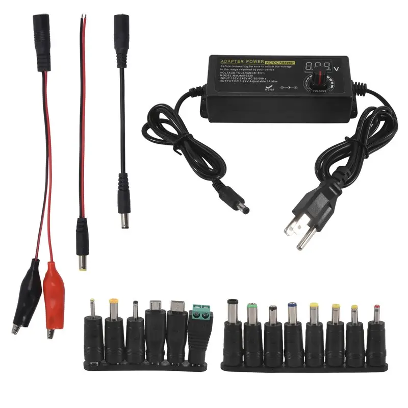 AT05-Power Supply 3V-24V 3A 72W Adjustable Variable 3V 5V 6V 9V 12V 18V 20V 24V AC/DC, 100V-240V AC To DC Converter US Plug