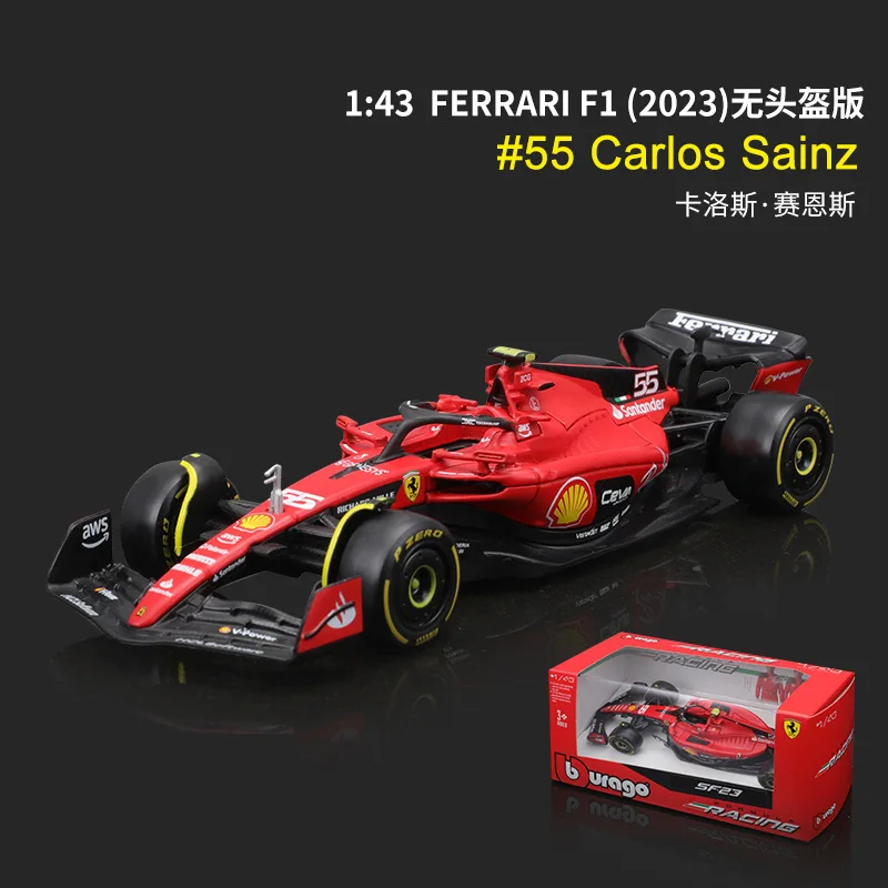 1/43 Bburago F1 Ferrari SF-23 2023 16 #   Leclerc 55 #   Sainz Formuła 1 samochód FERRARI odlewany model samochodu ze stopu metali kolekcja zabawek prezent