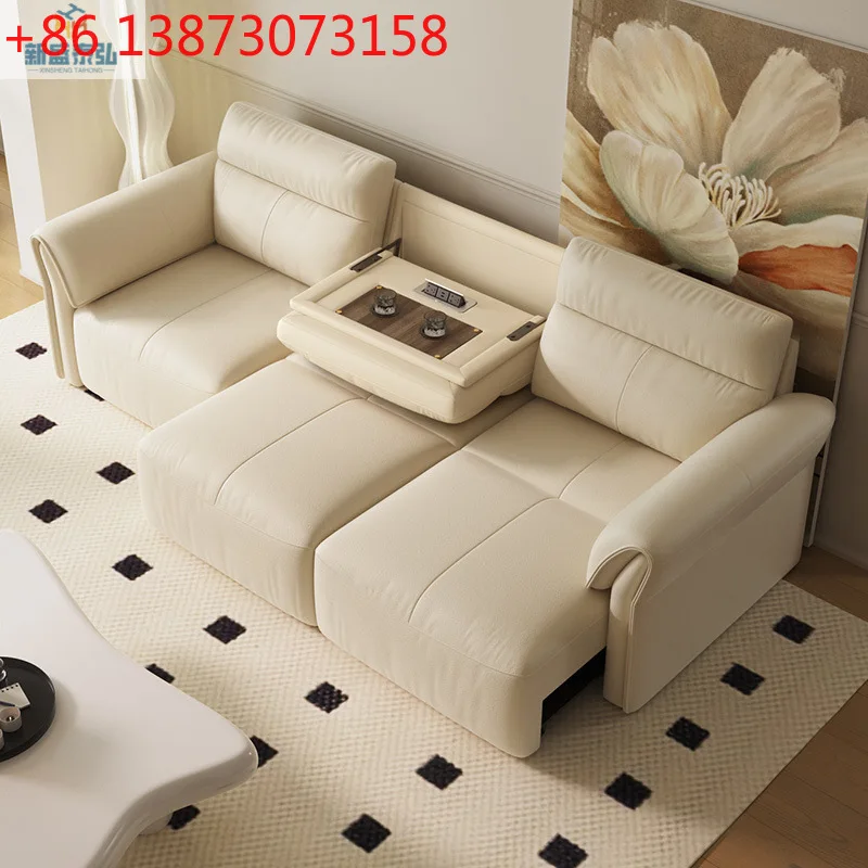 New electric sofa bed retractable dual-purpose multi-functional European small apartment first-layer cowhide space capsule