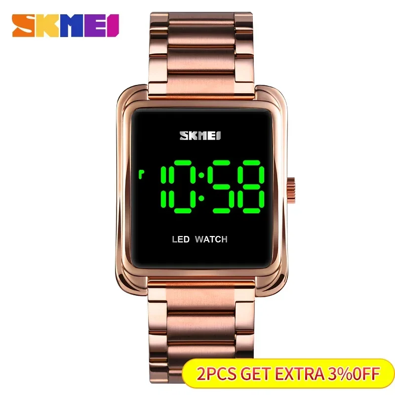 Skmei Stainless Steel Strap Thin Electronic Clock Fashion LED Digital Watch Mens Waterproof Date Men Digital Wristwatches 1505