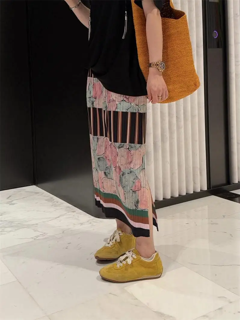 

Casual Printed Half Skirt with Pleats High Waist Loose Fit Polyester Fiber Summer 2026 Women's Skirt Breathable Skin-Friendly
