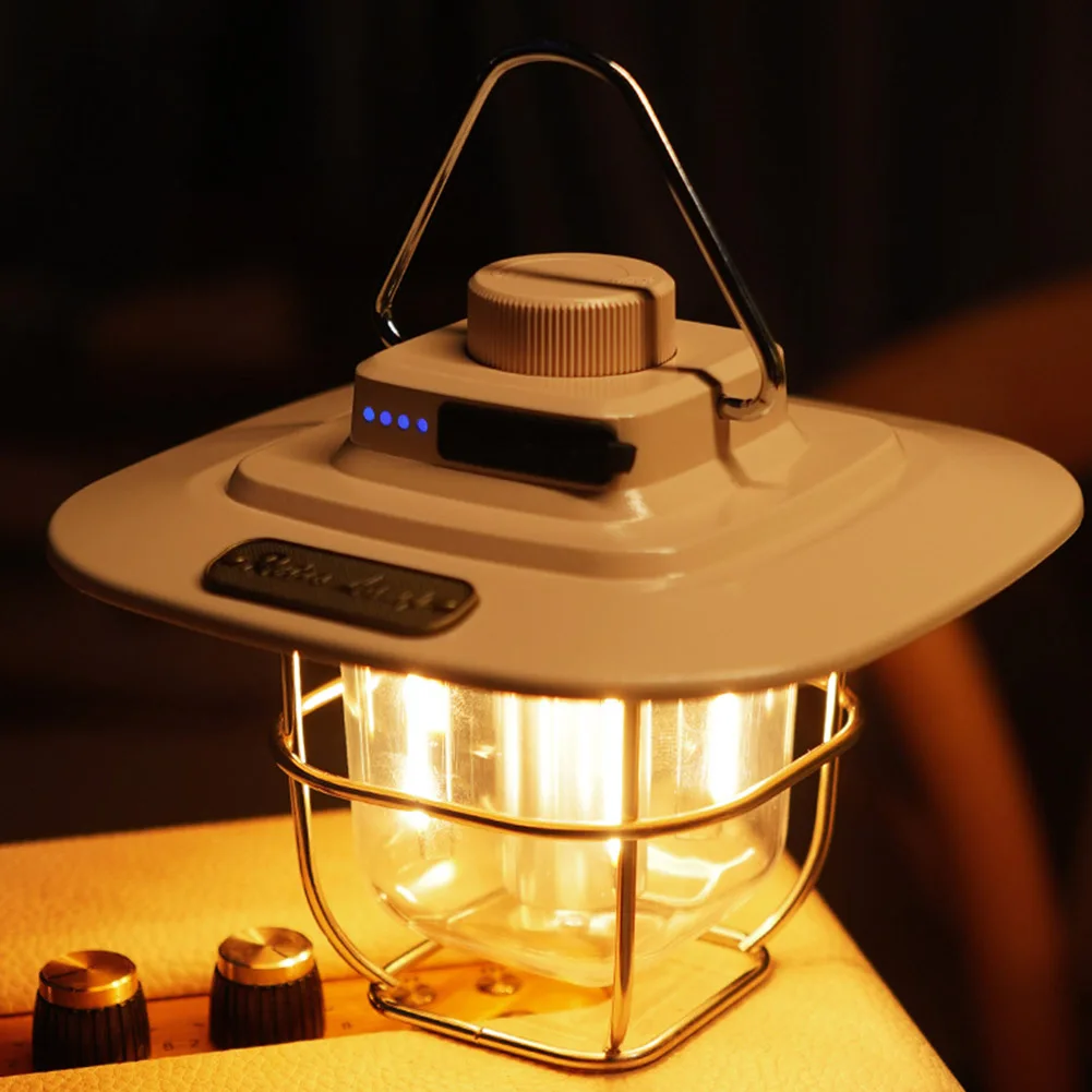 LED Lighting Lantern Waterproof Retro Decorative Hanging Lights Type-c Charging with Hook Battery Indicator for Outdoor Travel