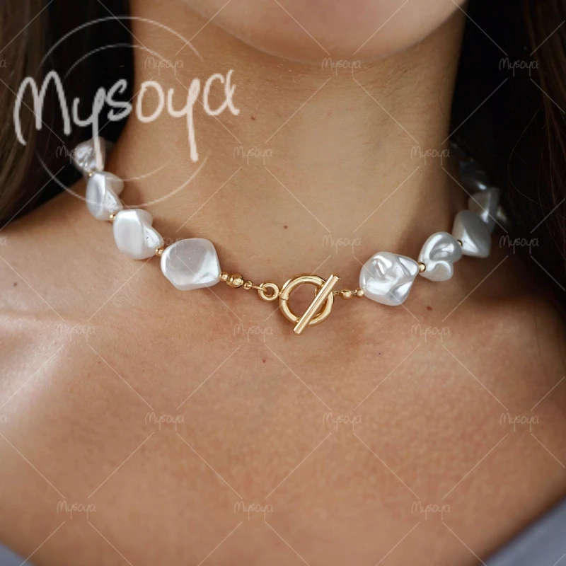 

MYSOYA 10-14mm Large White Baroque Shell Pearl Necklace, for Birthday/ Anniversary/ Wedding/Mother's Day/Father's Day Gift A0923