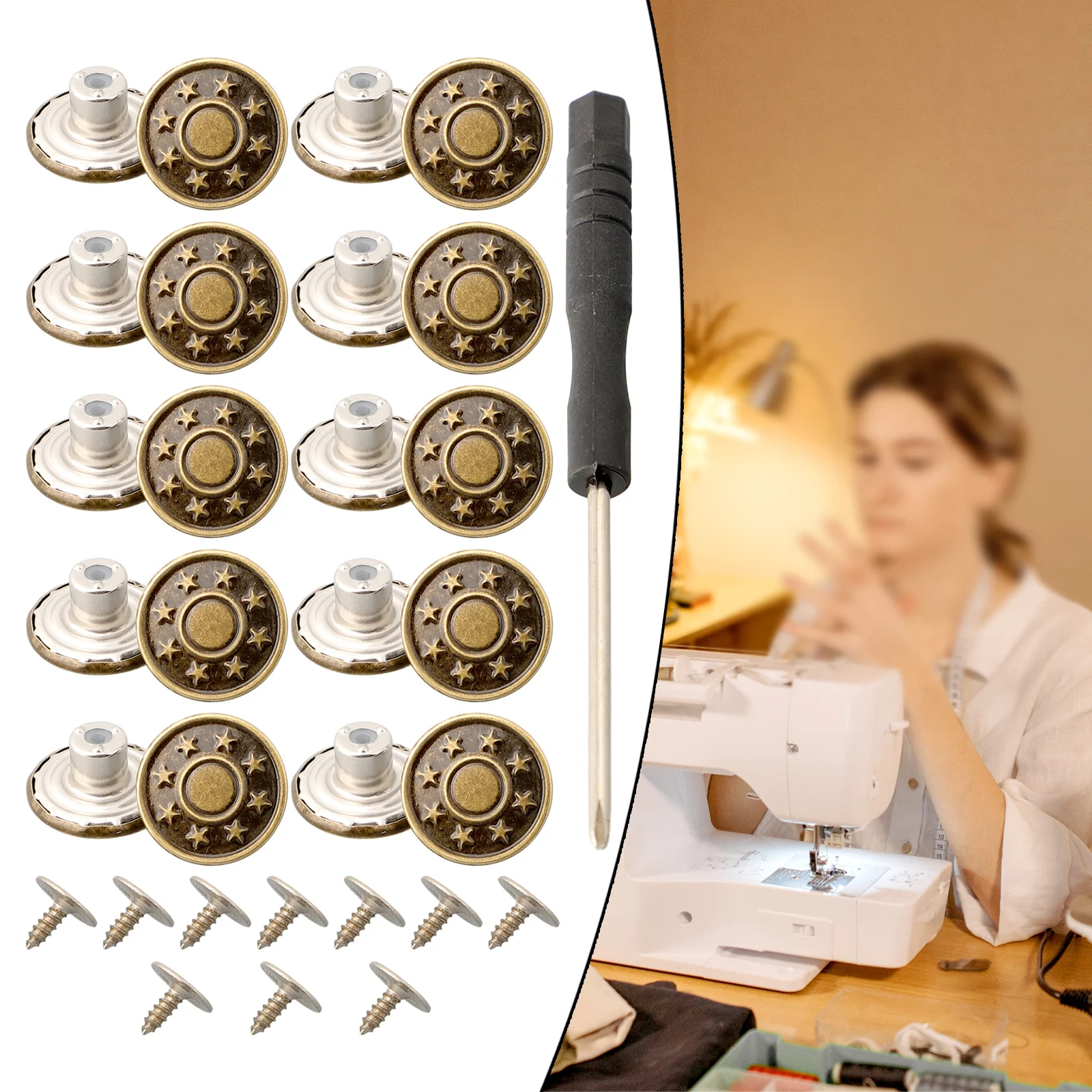 Reliable Metal Jeans Buttons 10 PCS 17mm Replacement No Sew Screw Buttons for Pants Jackets Shirts Sturdy and Convenient