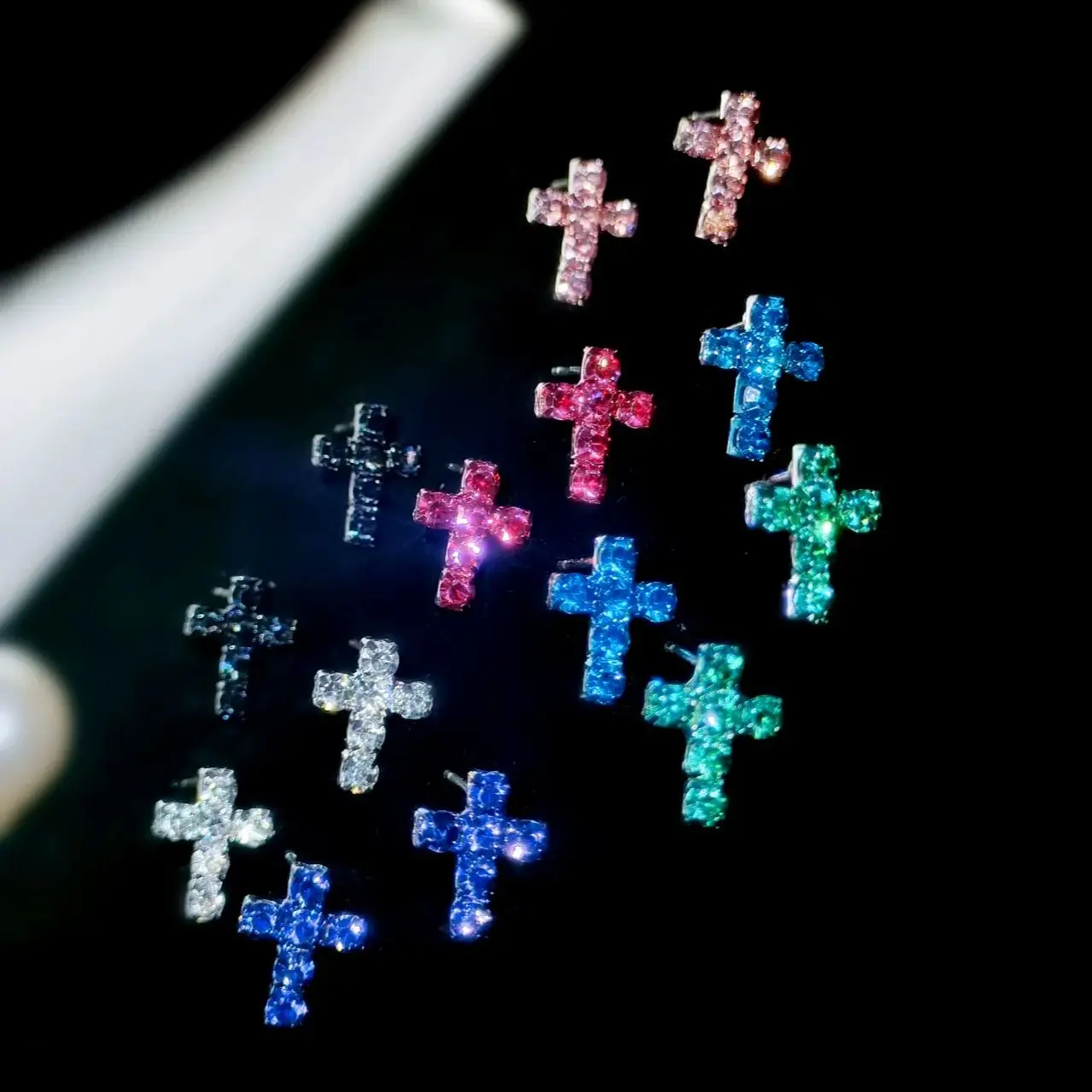 New Full Rhinestone Cross Stud Earrings Long Tassel Earrings for Women Bridal Drop Dangling Earrings Party Wedding Jewelry Gifts