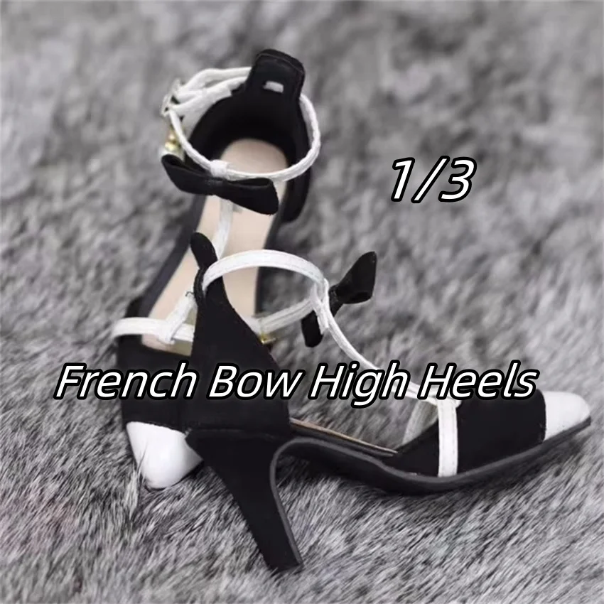 

Французский бант с перекрестной пряжкой, заостренные высокие каблуки BJD 1/3 SDGR/AS, игрушки, кукольная обувь для девочек, натуральный шелк, черно-белые элегантные аксессуары для кукол