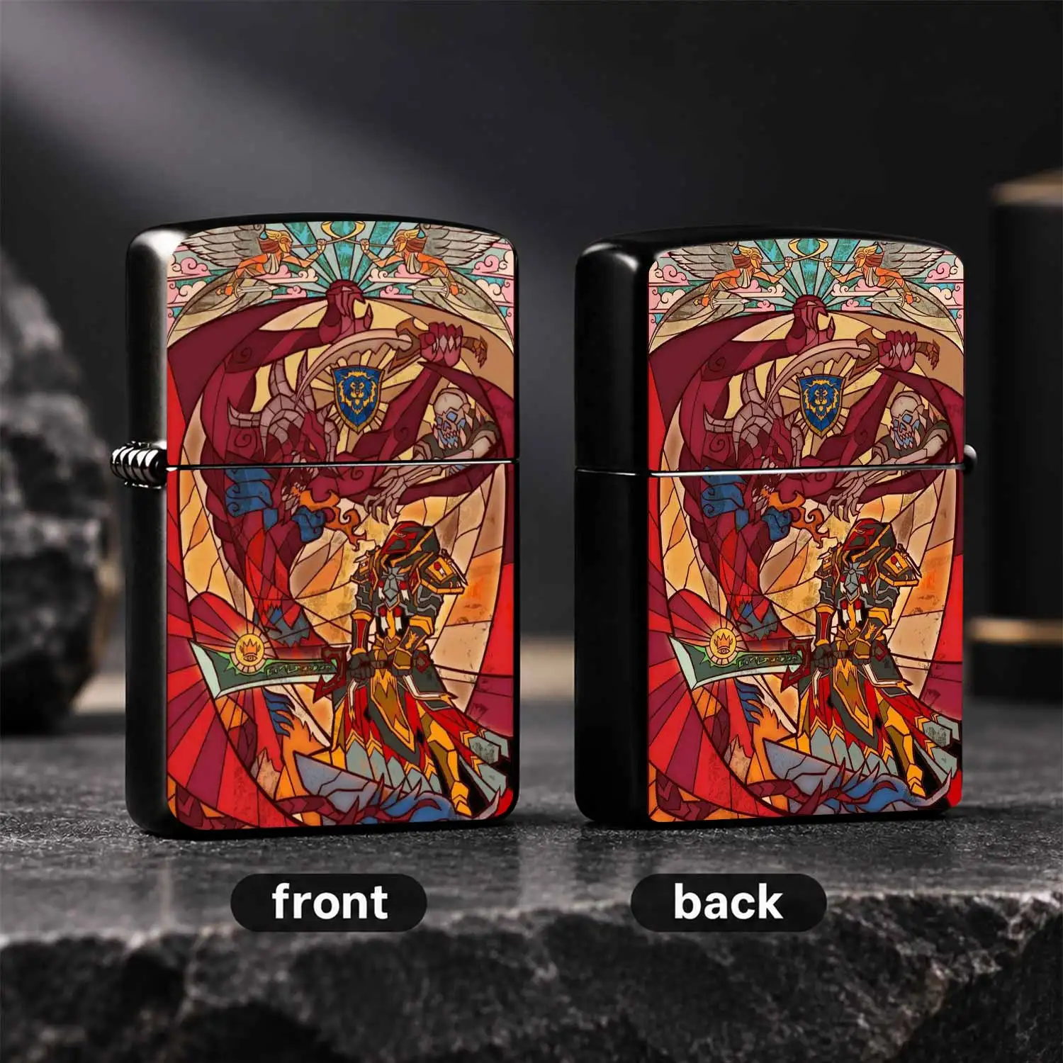 World Of Stained Glass Themed  Vibrant Printed Scratch Resistant Full Body Classic Refillable Portable Collectible Souvenir Ideal Gift For Wow Fans Boyfriend Holiday Present Daily Carry Desktop Decor A Fun And Humorous Lighter