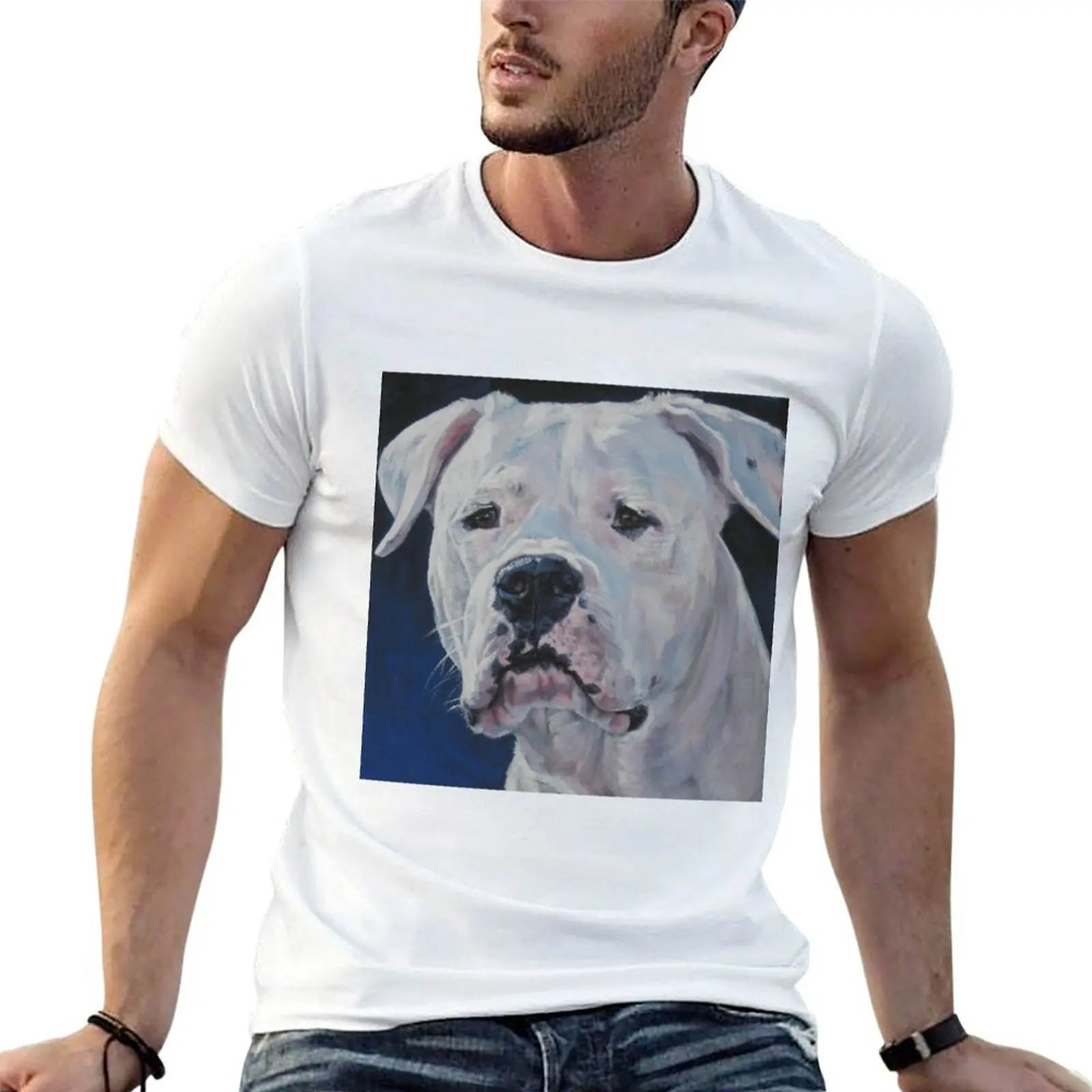 Camiseta con estampado de arte fino Dogo Argentino, camisetas de algodón para hombre, camisetas divertidas 100%, camiseta de humor oscuro