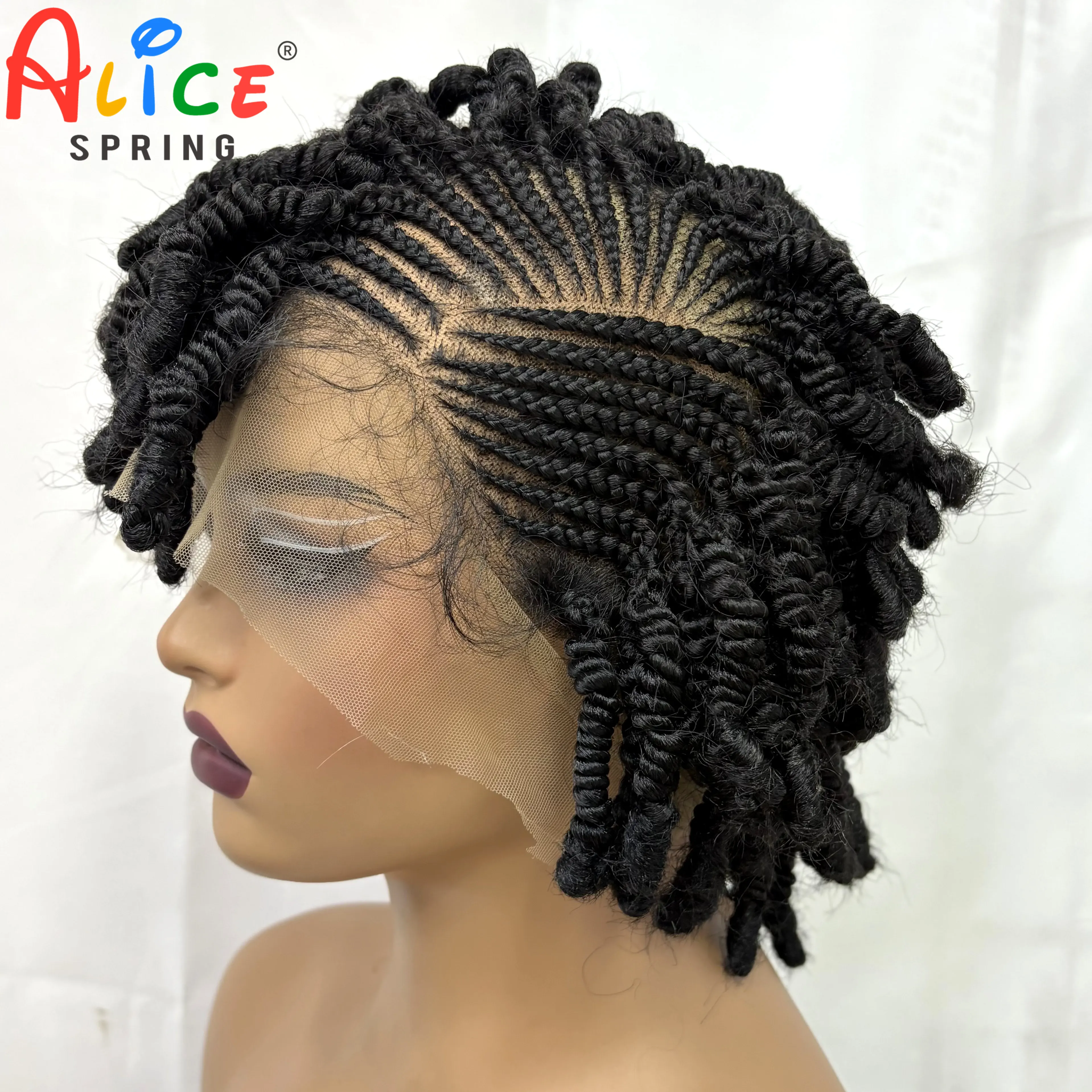 

Short Bantu Braided Wigs Synthetic Full Lace Handmade Cornrow Braided Wigs 350# Ginger Braids Wig with Baby Hair for Black Women