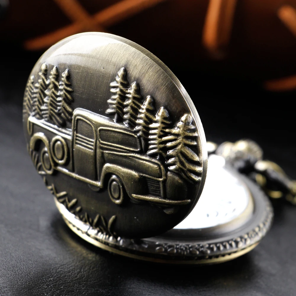 Jungle Car Pattern Quartz Pocket Watch High Quality Unisex Necklace Pendant Jewelry Men's and Women's Gift Religio Masculino