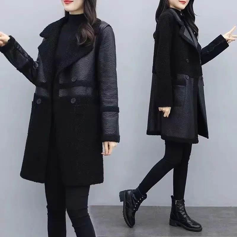 

2024 Large Size Jacket Women's New Two-Sided Fur Coat Autumn Winter Lambswool Outerwear Long Padded Overcoat Ladies Leather Tops