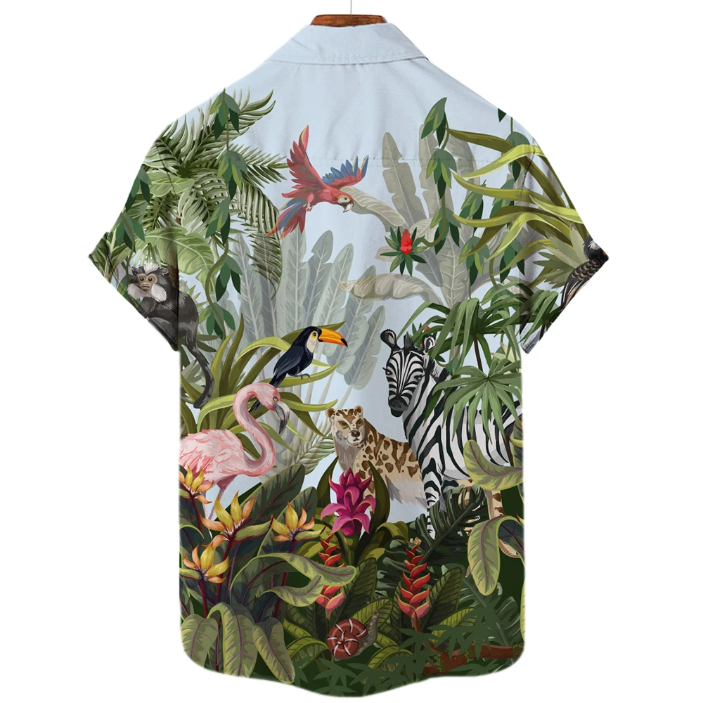 2022 floresta tropical animais 3d havaiano camisa dos homens roupas soltas respirável camisas de verão camisa de rua casual manga curta