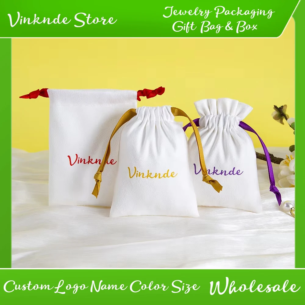 

Elegant Custom Logo Suede Fannel Bags with Ribbon Drawstring Jewelry Pack Perfume Cosmetics Packaging Wedding Birthday Gift Give