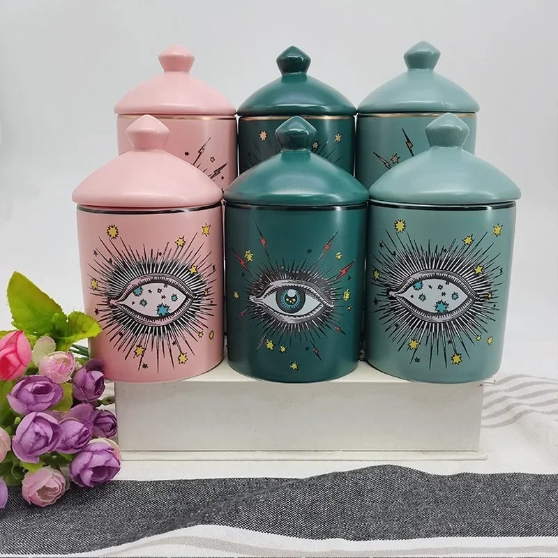 Big Eye Jar Starry Sky Eye Ceramic Jars with Lid Starry Sky Incense Candle Holder Hand Aromatherapy Candle Jar Home Decoration