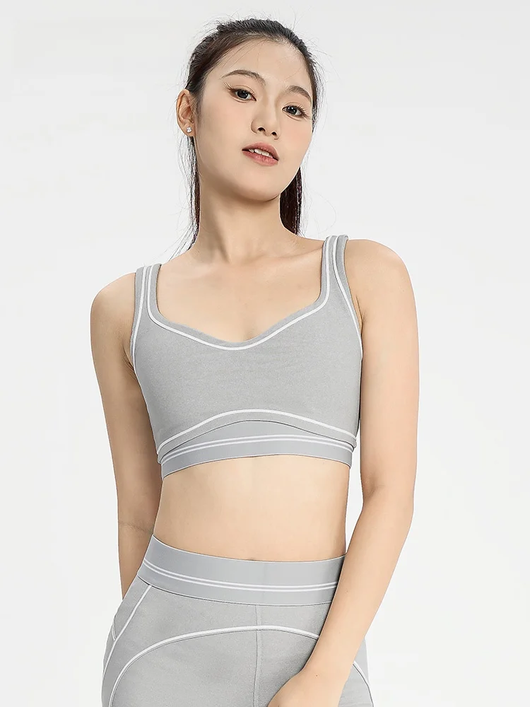 

Tea Beauty Sports Vest Women's Grey V-neck Yoga Fitness Casual Wear Outerwear Sports Bralette Nylon Spandex Blend