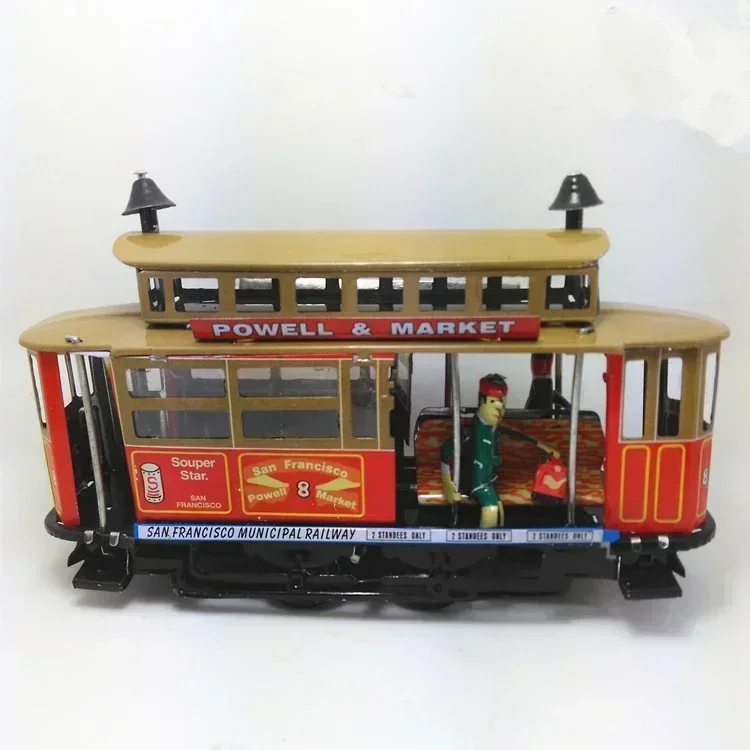 Metal Tin Los Angeles trolley Adult Collection Retro figure Mechanical Clockwork model Wind up toy birthday gift