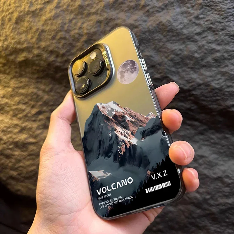 Schnee Berg Landschaft Design Laser Fall für iPhone 15 14 13 12 11 Pro max xs x xr 7 8 plus se matte Hard Back Stoßstange Abdeckung