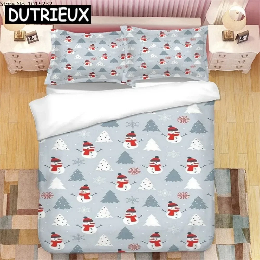 2023 New Snowman Tree Comfortable Duvet Quilt Cover Pillowcase Bedding Set Children Bedroom Decoration Home Textile