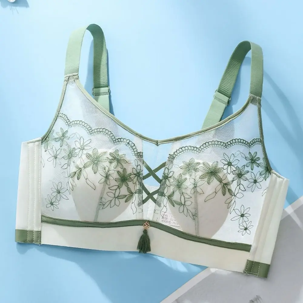 

Adjustable Tassel Lace Deep V Bra Mesh Thin Transparent Seamless Bras Shockproof Anti-sagging Wireless Bra for Women Girls