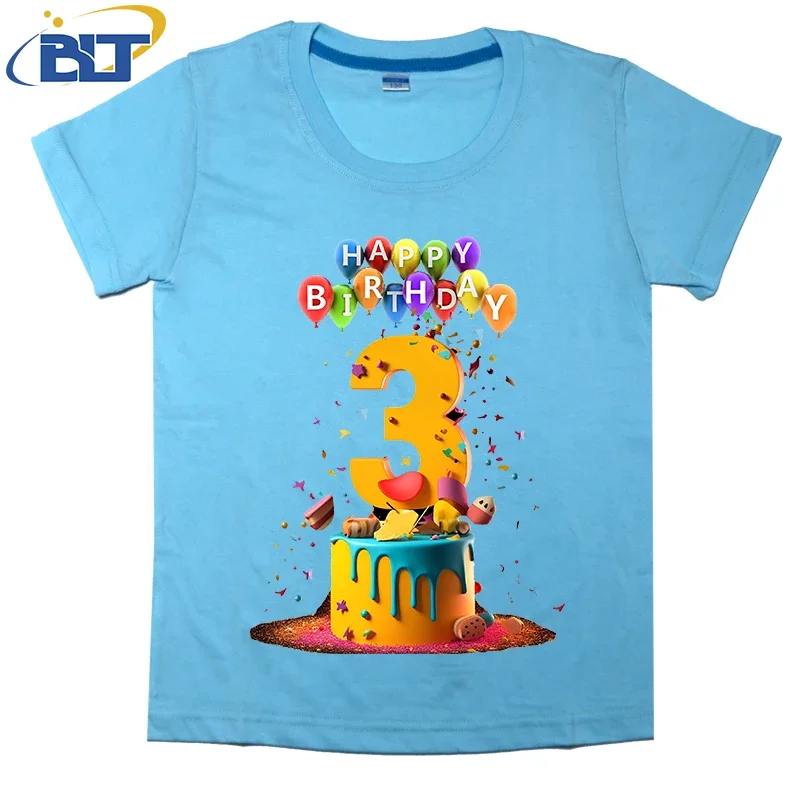 Happy Birthday for 3 year kids T-shirt summer children's cotton short-sleeved boys and girls gift