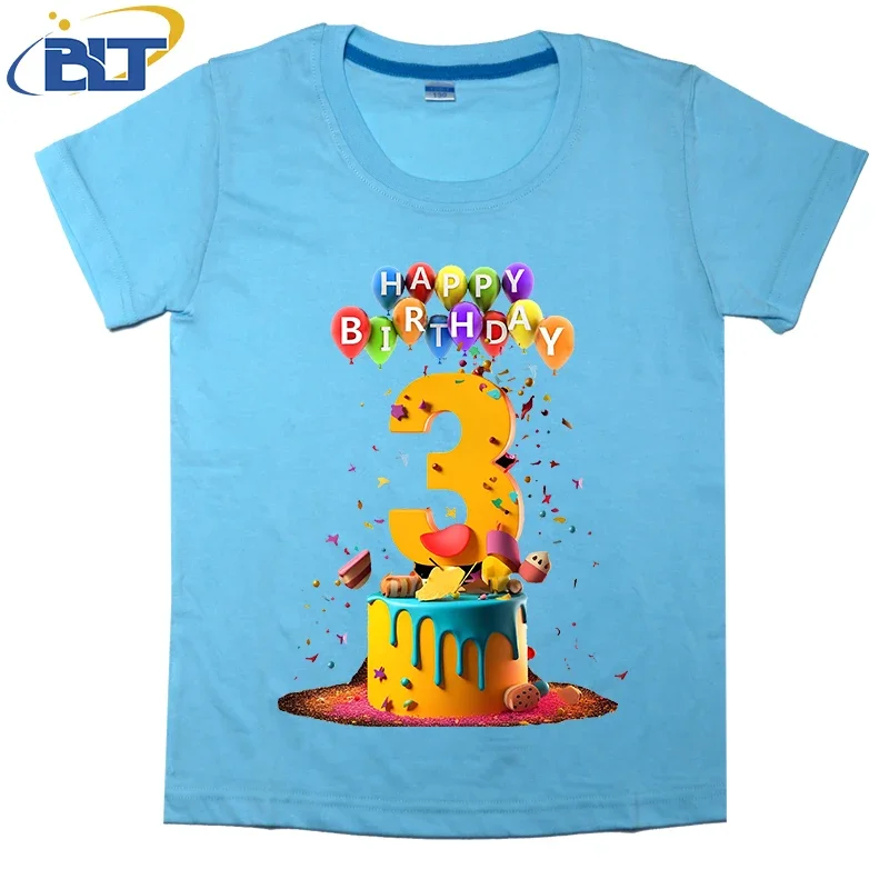 Happy Birthday for 3 year kids T-shirt summer children\'s cotton short-sleeved boys and girls gift