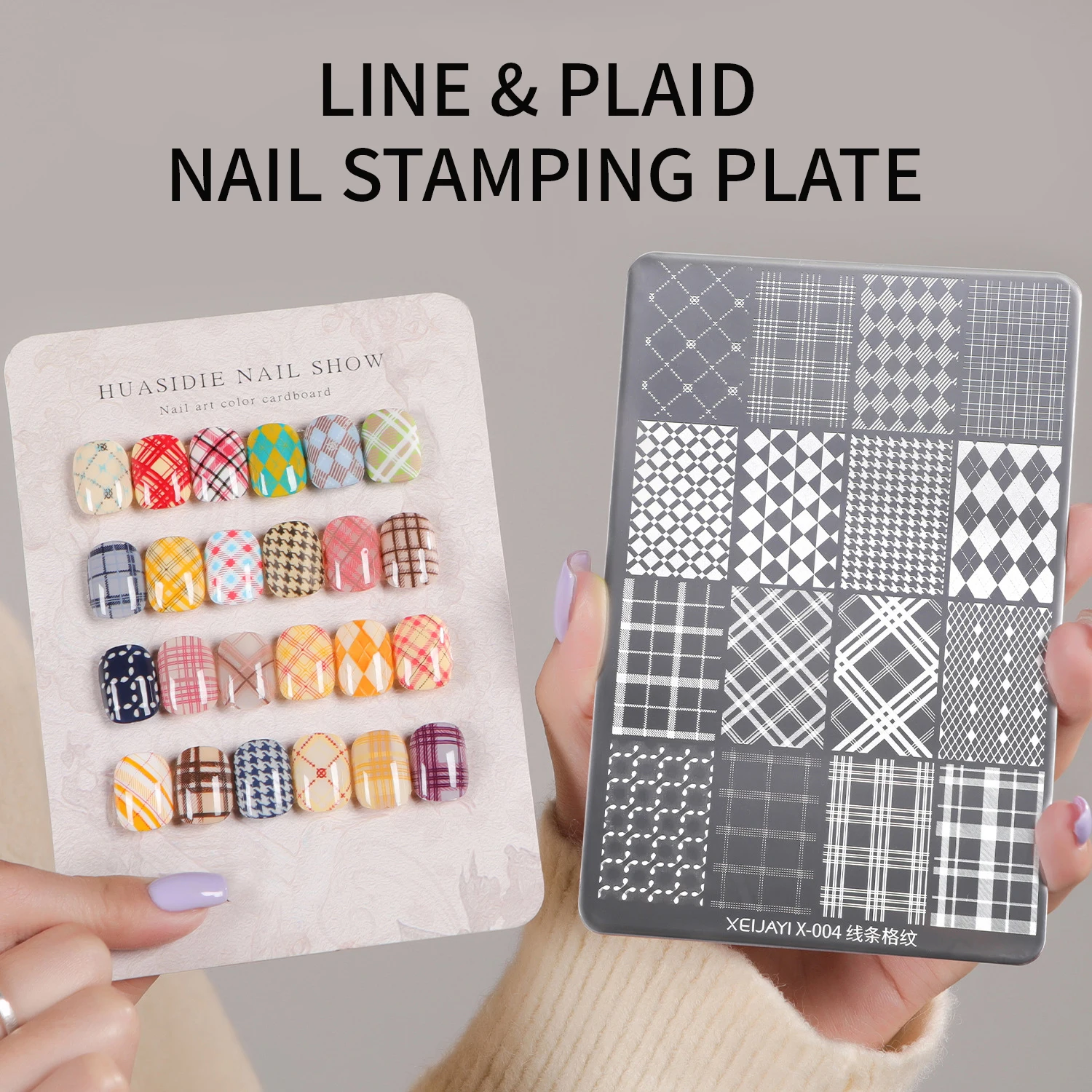 1Pcs Plaid Pattern Nail Art Stamping Plate Stainless Steel Stencil Transfer Printing Template Checkered Nail Printing Stencil