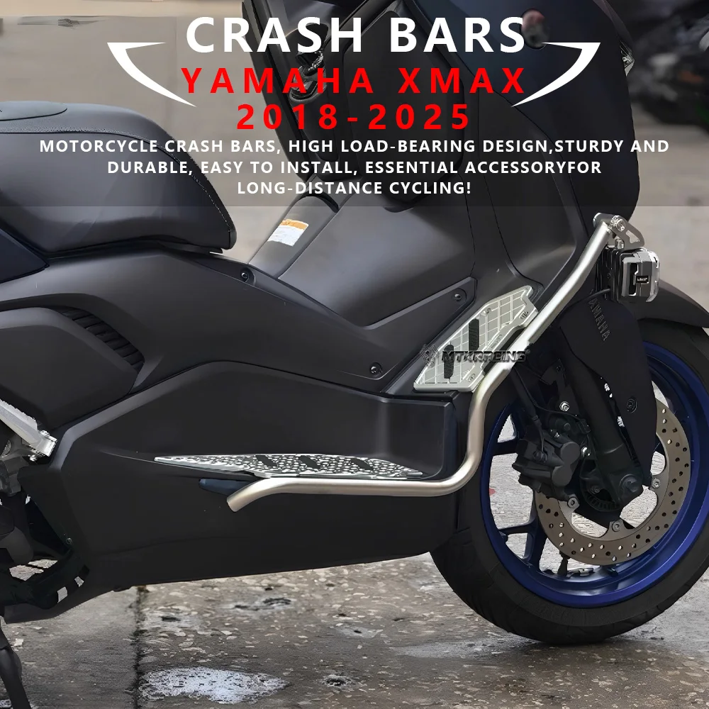 

MTKRACING For YAMAHA XMAX 2018-2025 Motorcycle Front & Rear Footrest Step Crash Guard Bumper Crash Bar With Footrest