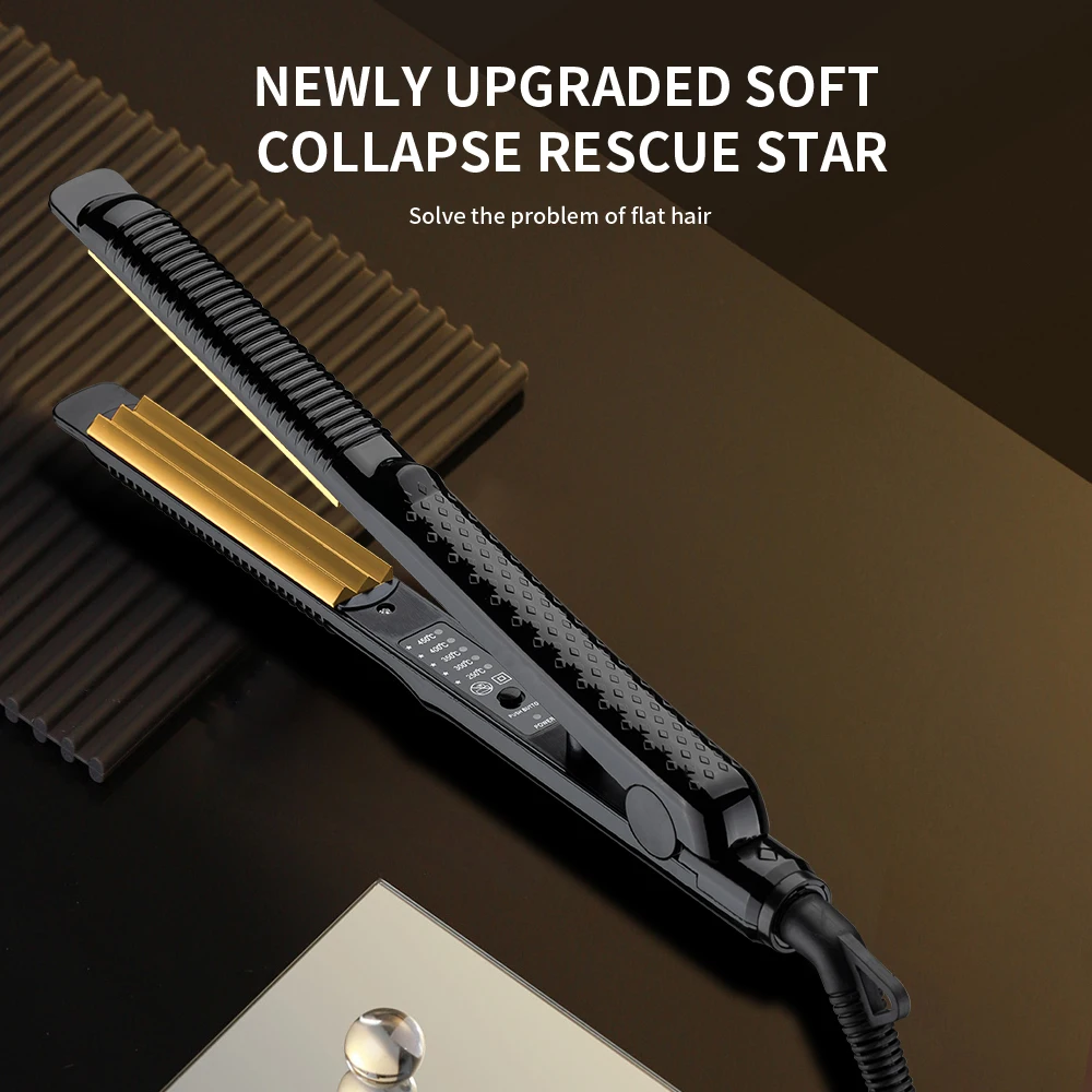 

Professional Ceramic Corrugated Iron for Hair Wave Corrugation Flat Irons Electric Curling Crimped Wide Plates Beauty Hair Iron