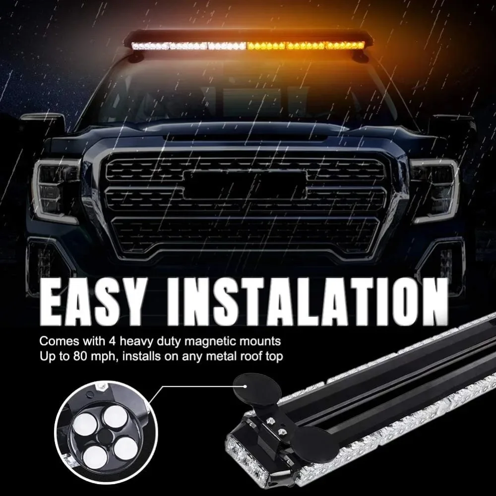 48\'\' 102 LED Emergency Strobe Rooftop Flashing Light Bar, Double Side Hazard Warning Beacon Safety Lights w/Magnetic for Tow Veh