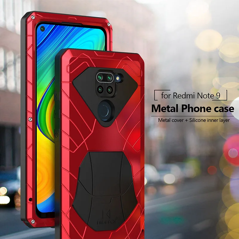 Top! For Xiaomi Redmi Note 9 9S 8 Pro 9T 10 10 pro Case Hard Aluminum Metal Heavy Duty Protection Cover for Redmi with Tempered