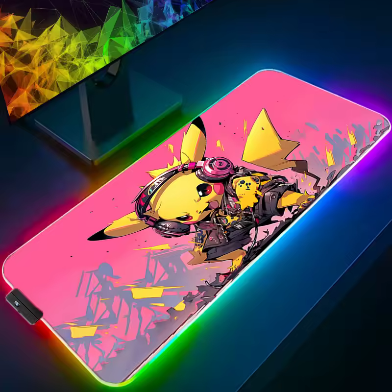 Mouse Pad RGB Rubber PC P-Pokemon P-Pikachu Computer Gaming Accessories Mousepad Desk Mat LED Locking Edge Gamer Carpet