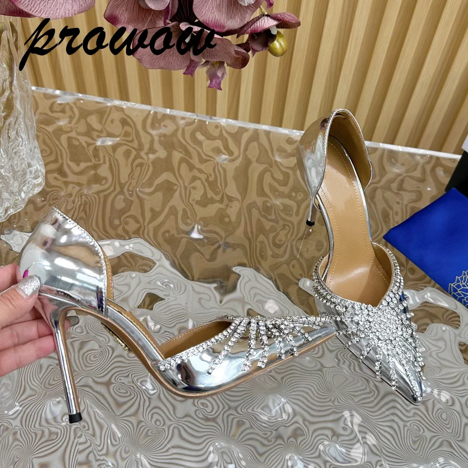 

Prowow/Новые серебряные лакированные туфли-лодочки с цветочным принтом, женская обувь на тонком высоком каблуке, Zapatos Mujer