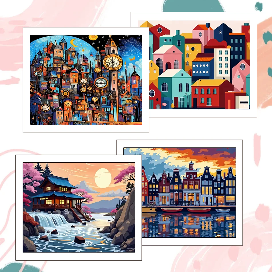 

RUOPOTY Painting By Number Adults Landscape Abstract House Acrylic Paints 40X50cm On Canvas Kits Color Markers Home Decoration