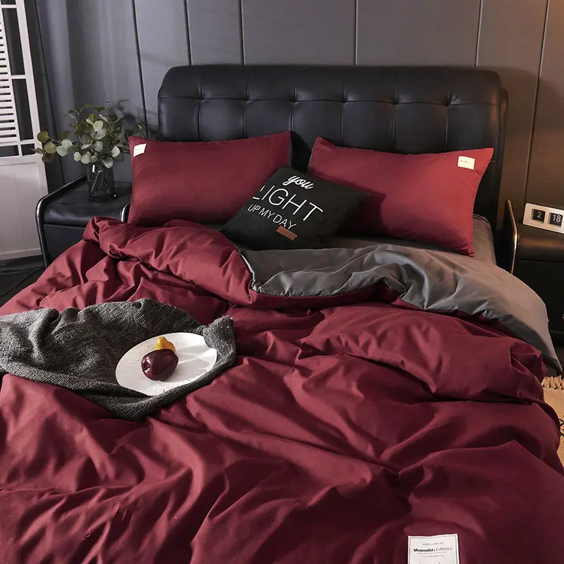 

Light Luxury Style Chinese Date Red Gray Simple Solid Color Four-piece Student Dormitory Bed Sheet Quilt Cover Three-piece Set