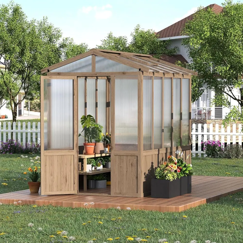 

Теплица размером 6x8 футов с вентиляционным отверстием на крыше, деревянная теплица из поликарбоната для улицы