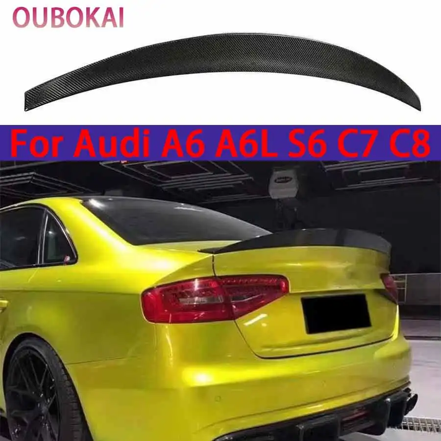 For Audi A6 A6L S6 C7 C8 2011+ High quality Carbon Fiber Tail fins Rear Trunk Spoiler Guide Wing Rear Wing Diverter Body Kit