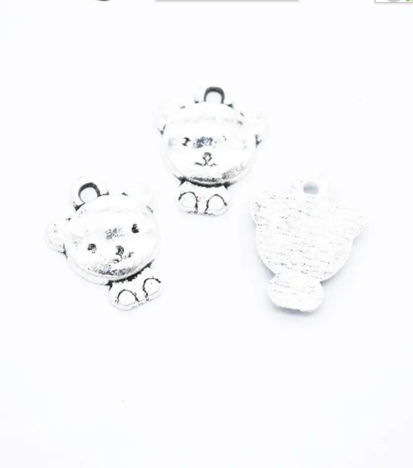 100pcs Silver Color 13*11mm Lovely Bear Charms Doll Animal Pendant For DIY Handmade Metal Alloy Jewelry Making Accessorie F0808