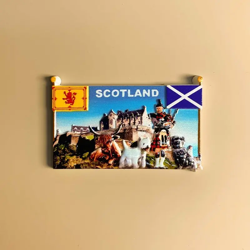 

Scotland Edinburgh Castle 3D Resin Fridge Magnets, Scottish Souvenir with Highland Cow & Piper, Cute Magnets for Home Decor Item