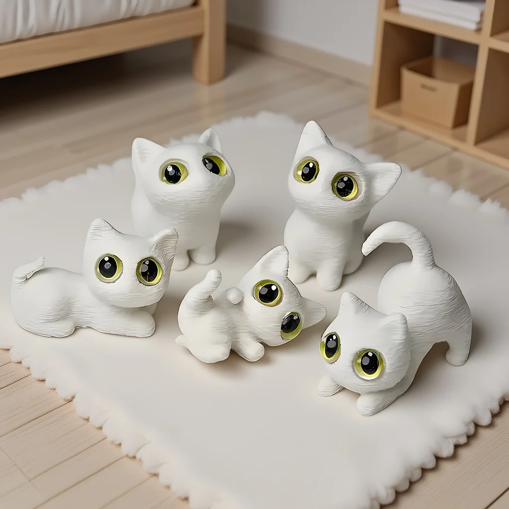 5 Stück niedliche 3D-gedruckte Katzen-Dekor-Figuren, Mini-Katzen-Dekor-Statuen für Zuhause, Wohnzimmer, Desktop, bezaubernde Ornamente und ideales Geschenk – Detail 2